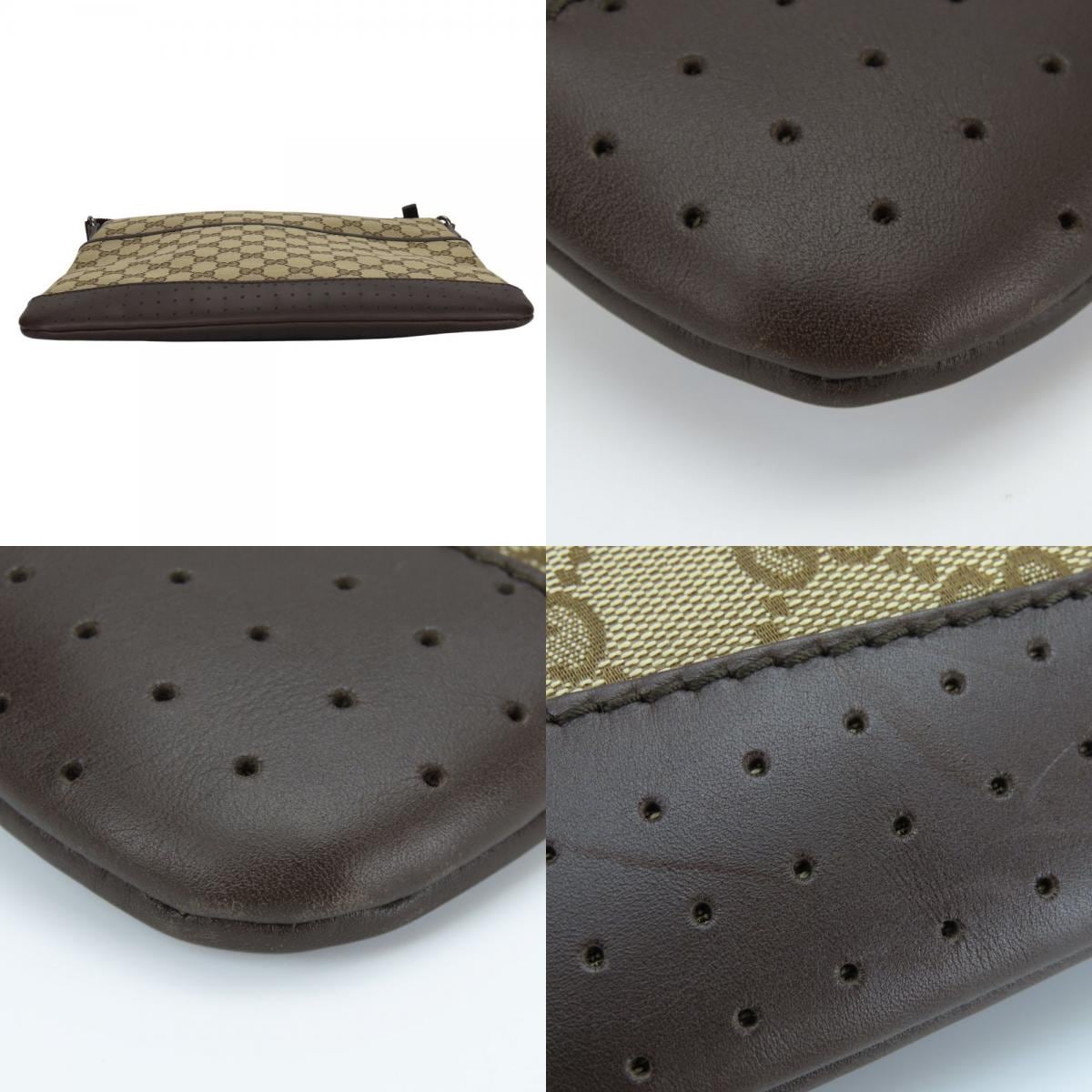 中古 ショルダーバッグ 145857 GGキャンバス レザー ベージュ ダークブラウン レディース 女性