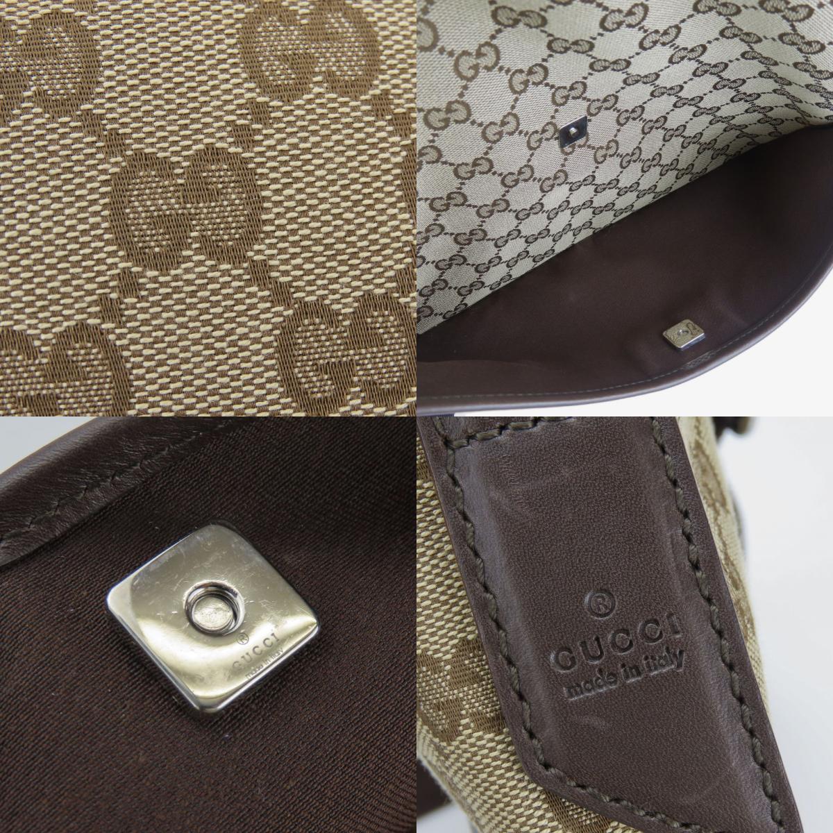 中古 ショルダーバッグ 145857 GGキャンバス レザー ベージュ ダークブラウン レディース 女性