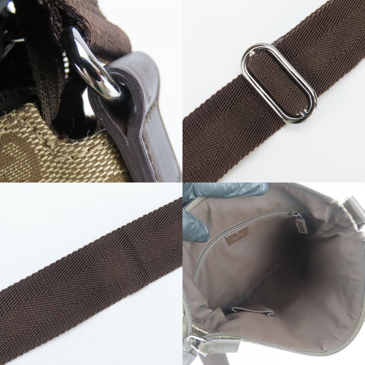 中古 ショルダーバッグ 145857 GGキャンバス レザー ベージュ ダークブラウン レディース 女性