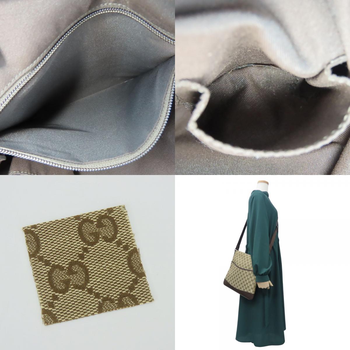 中古 ショルダーバッグ 145857 GGキャンバス レザー ベージュ ダークブラウン レディース 女性