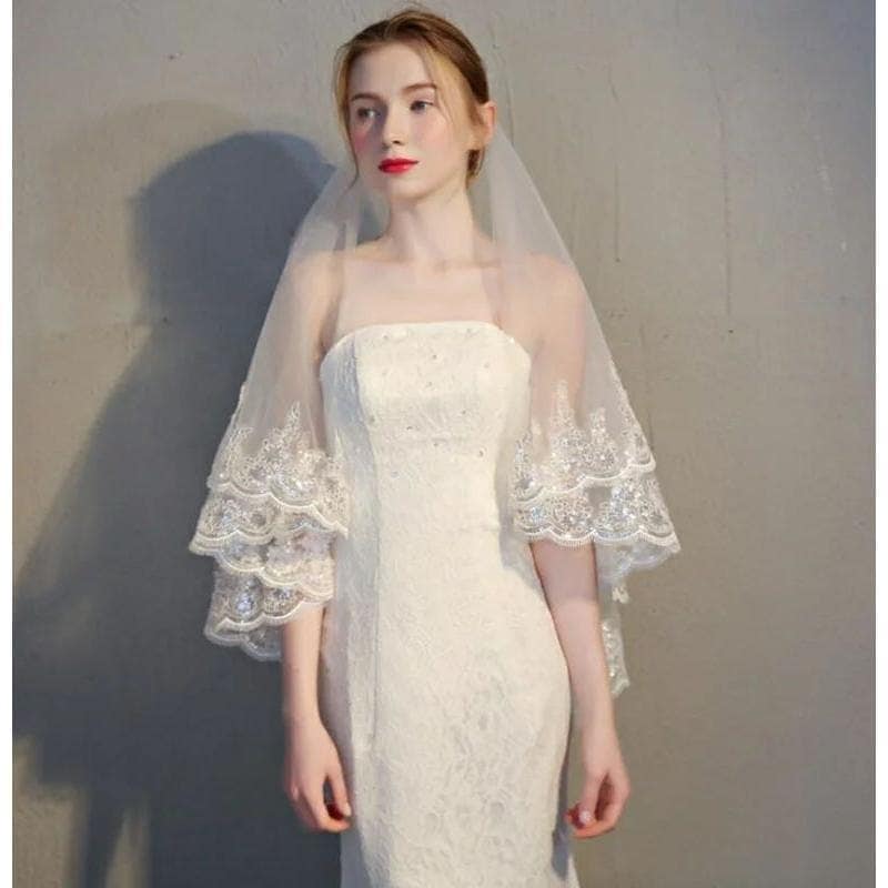 [10月推奨/20%OFF]ウェディング ベール２層コーム付き（金属コームに変更しました）レース刺繍 Veil Wedding ベールミドルウエディングベール 結婚式_2