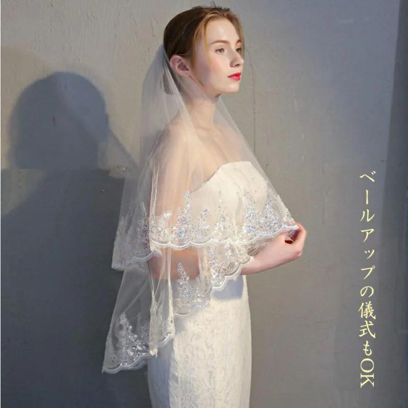 [10月推奨/20%OFF]ウェディング ベール２層コーム付き（金属コームに変更しました）レース刺繍 Veil Wedding ベールミドルウエディングベール 結婚式_6