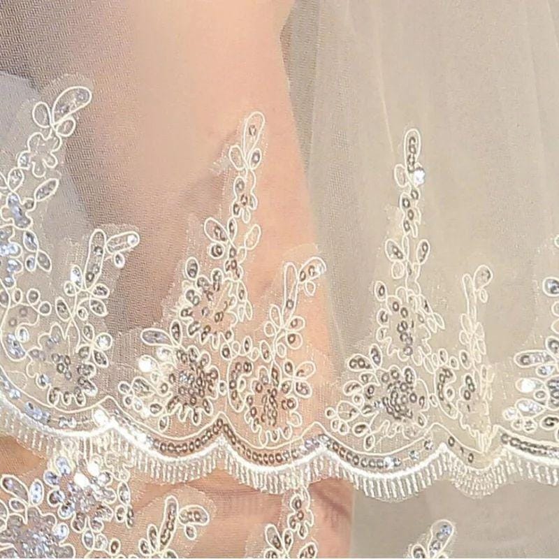 [10月推奨/20%OFF]ウェディング ベール２層コーム付き（金属コームに変更しました）レース刺繍 Veil Wedding ベールミドルウエディングベール 結婚式_7