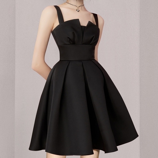 パーティ ミニドレス レディース ワンピース ドレス ミニ ショート 膝上 袖なし スクエアネック Aライン ウエストマーク 大人可愛い きれいめ かっこいい 存在感 フォーマル かっちり プリンセス