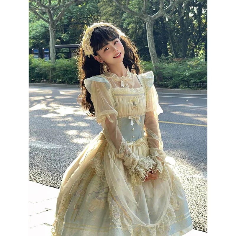 ブルーグラデーションプリントロリータフィッシュボーンドレス