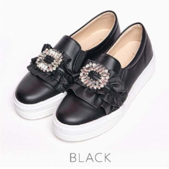 (S-014) Abrielle アブリエル 韓国 靴　レディース　フリル　厚底スニーカー オープン　スリップオン　ウォーキング シューズ　3 CM ［2タイプ］