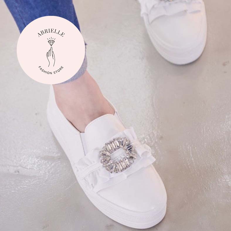 (S-014) Abrielle アブリエル 韓国 靴　レディース　フリル　厚底スニーカー オープン　スリップオン　ウォーキング シューズ　3 CM ［2タイプ］