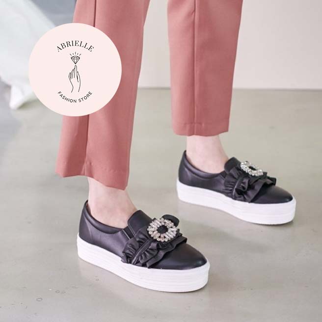 (S-014) Abrielle アブリエル 韓国 靴　レディース　フリル　厚底スニーカー オープン　スリップオン　ウォーキング シューズ　3 CM ［2タイプ］