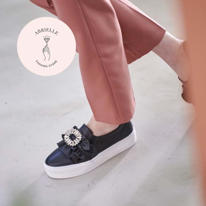 (S-014) Abrielle アブリエル 韓国 靴　レディース　フリル　厚底スニーカー オープン　スリップオン　ウォーキング シューズ　3 CM ［2タイプ］
