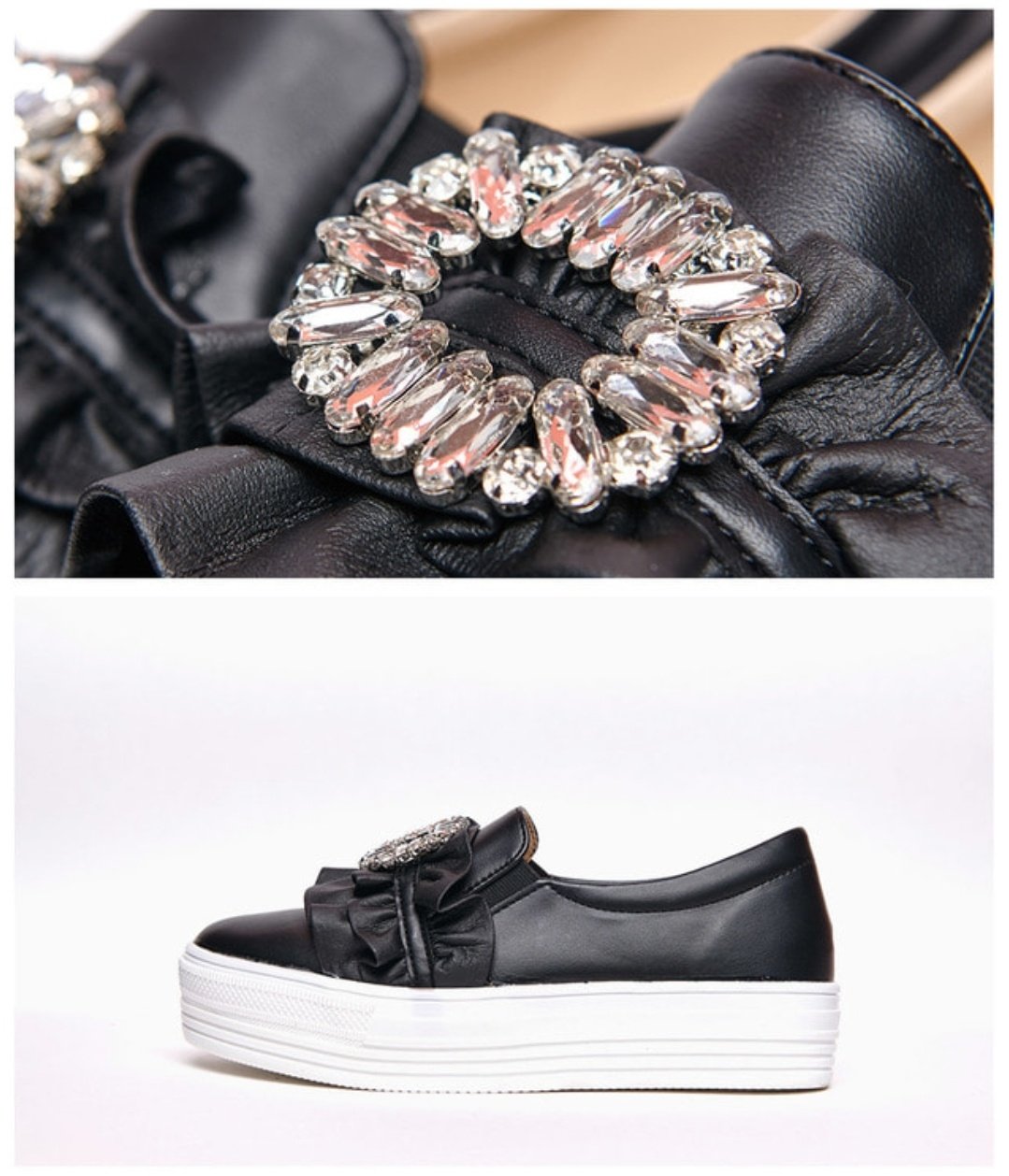 (S-014) Abrielle アブリエル 韓国 靴　レディース　フリル　厚底スニーカー オープン　スリップオン　ウォーキング シューズ　3 CM ［2タイプ］