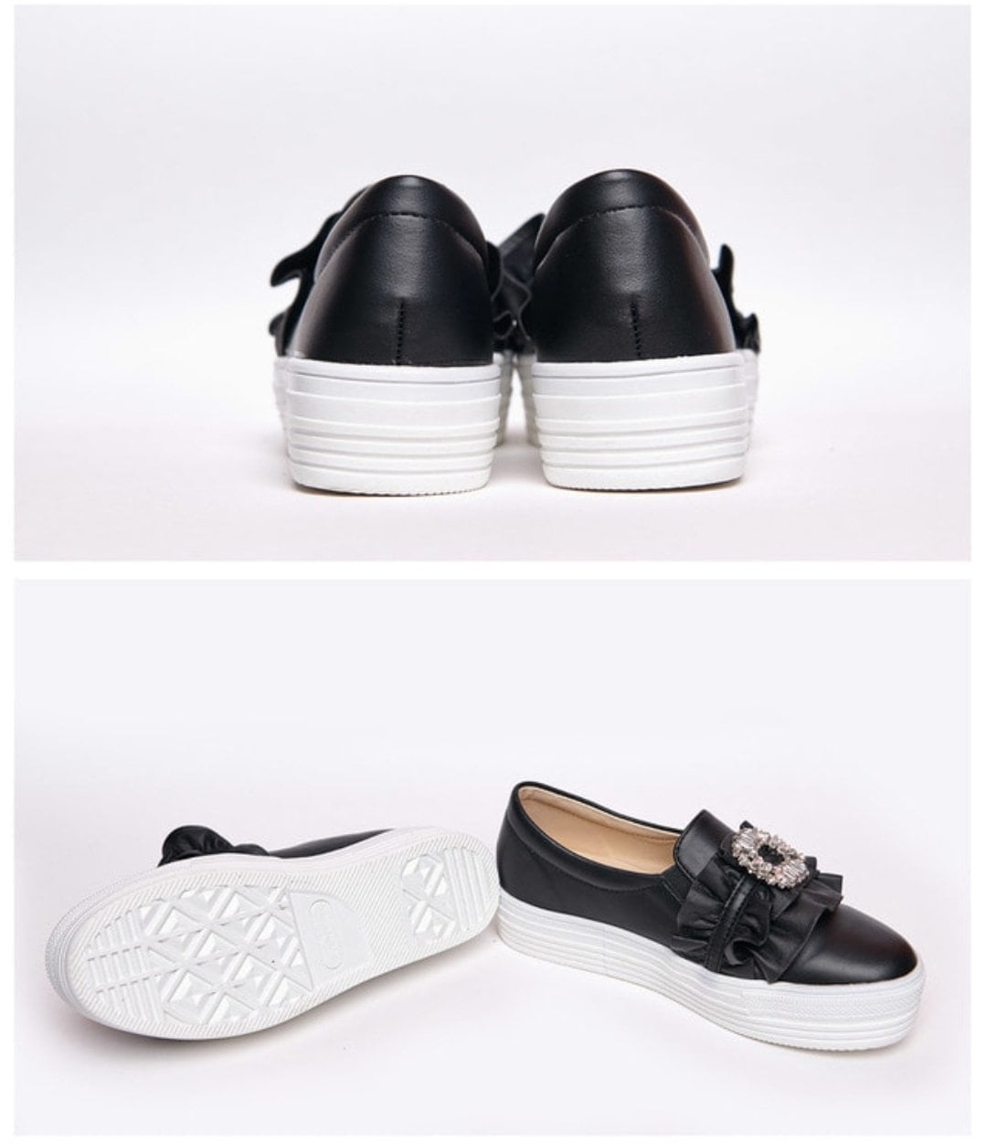 (S-014) Abrielle アブリエル 韓国 靴　レディース　フリル　厚底スニーカー オープン　スリップオン　ウォーキング シューズ　3 CM ［2タイプ］