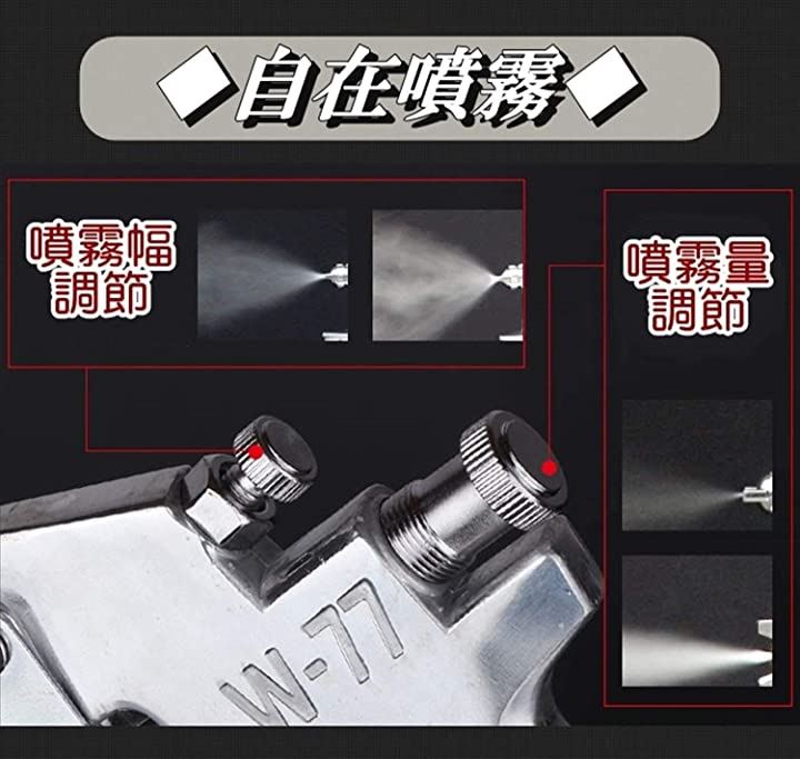 W-77 エアー スプレー ガン 重力式 上壺 タンク 容量 400ml 口径2.0mm( シルバー口径2.0mm)