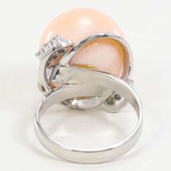 PT850 プラチナ リング 指輪 12号 サンゴ ダイヤ 総重量約11.8g ジュエリー 中古 PT850 プラチナ リング 指輪 12号 サンゴ ダイヤ 総重量約11.8g ジュエリー 中古