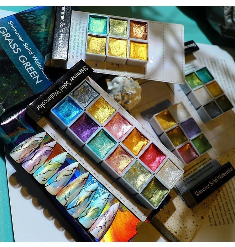 【1つ買うと12つ無料】大人気のネイル水彩パレット 初心者でも簡単にニュアンス ジェルと水彩パレットとパウダーで作るアート43