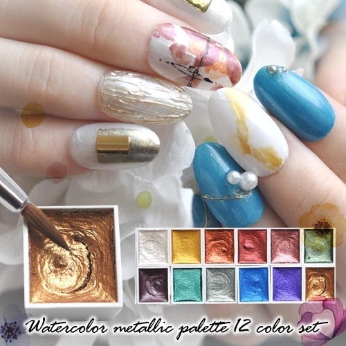 【1つ買うと12つ無料】大人気のネイル水彩パレット 初心者でも簡単にニュアンス ジェルと水彩パレットとパウダーで作るアート43