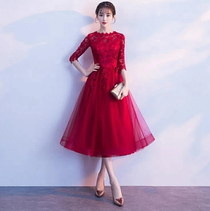 黒 パーティードレス 結婚式 ワンピース パーティードレス 結婚式ドレス 袖あり ウエディングドレス ミモレ丈 レース 大きいサイズ 大人 上品 お呼ばれ 二次会 披露宴 披露宴 演奏会 同窓会