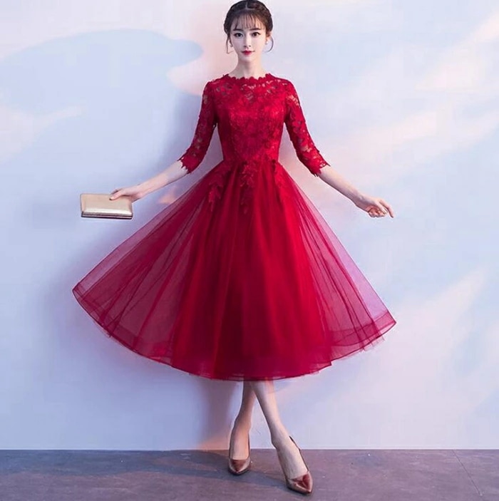 黒 パーティードレス 結婚式 ワンピース パーティードレス 結婚式ドレス 袖あり ウエディングドレス ミモレ丈 レース 大きいサイズ 大人 上品 お呼ばれ 二次会 披露宴 披露宴 演奏会 同窓会