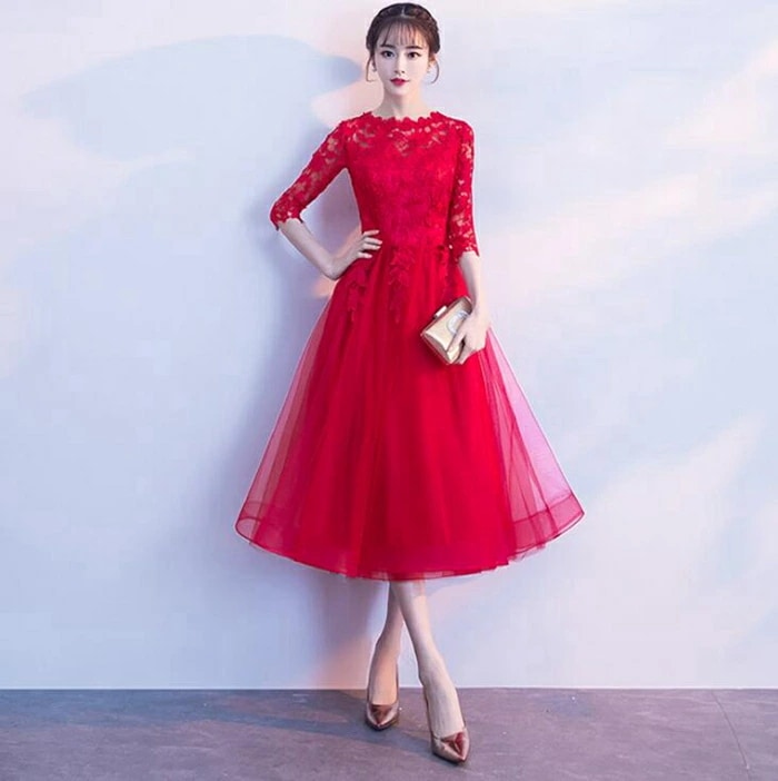 黒 パーティードレス 結婚式 ワンピース パーティードレス 結婚式ドレス 袖あり ウエディングドレス ミモレ丈 レース 大きいサイズ 大人 上品 お呼ばれ 二次会 披露宴 披露宴 演奏会 同窓会