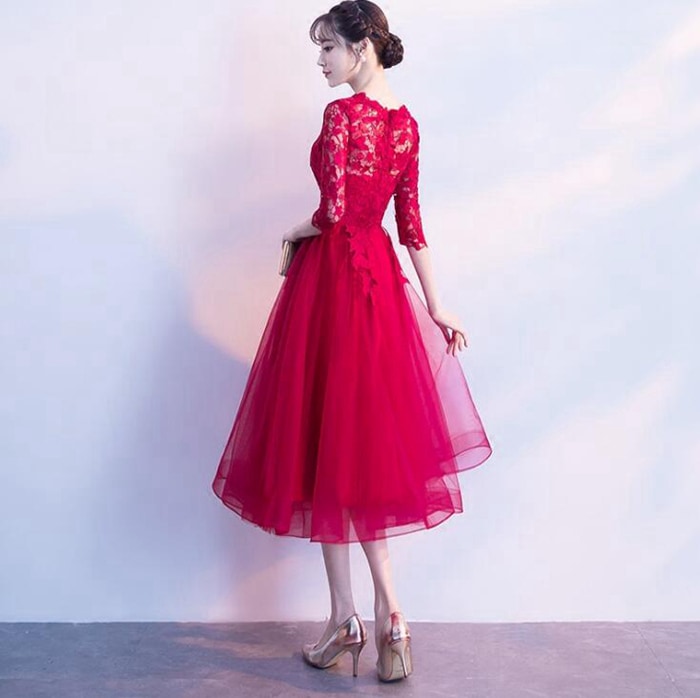 黒 パーティードレス 結婚式 ワンピース パーティードレス 結婚式ドレス 袖あり ウエディングドレス ミモレ丈 レース 大きいサイズ 大人 上品 お呼ばれ 二次会 披露宴 披露宴 演奏会 同窓会