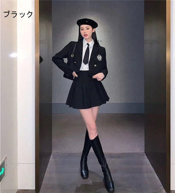 卒業式 スーツ 4点セット 入学式 ブラック オフホワイト ベージュ 女の子 制服 スーツ ジュニアスーツ 卒業式服 長袖シャツ フォーマル カジュアル 高校生 韓国風 卒服dt078x2x2x2