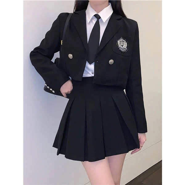 卒業式 スーツ 4点セット 入学式 ブラック オフホワイト ベージュ 女の子 制服 スーツ ジュニアスーツ 卒業式服 長袖シャツ フォーマル カジュアル 高校生 韓国風 卒服dt078x2x2x2