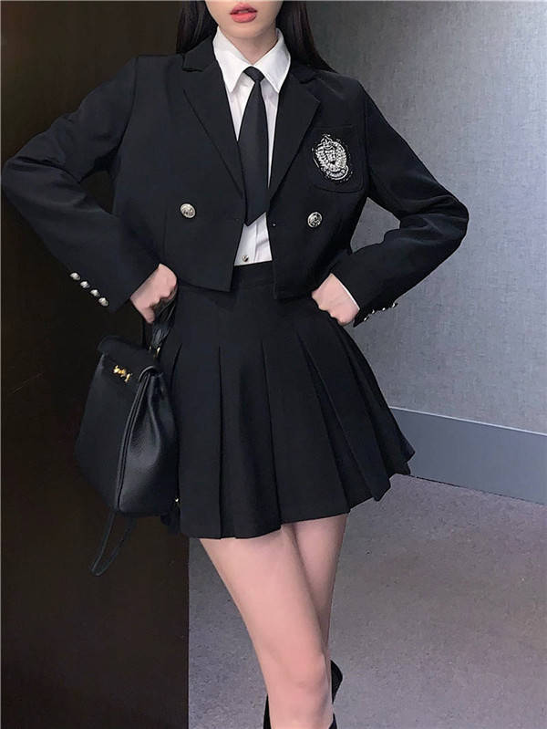 卒業式 スーツ 4点セット 入学式 ブラック オフホワイト ベージュ 女の子 制服 スーツ ジュニアスーツ 卒業式服 長袖シャツ フォーマル カジュアル 高校生 韓国風 卒服dt078x2x2x2
