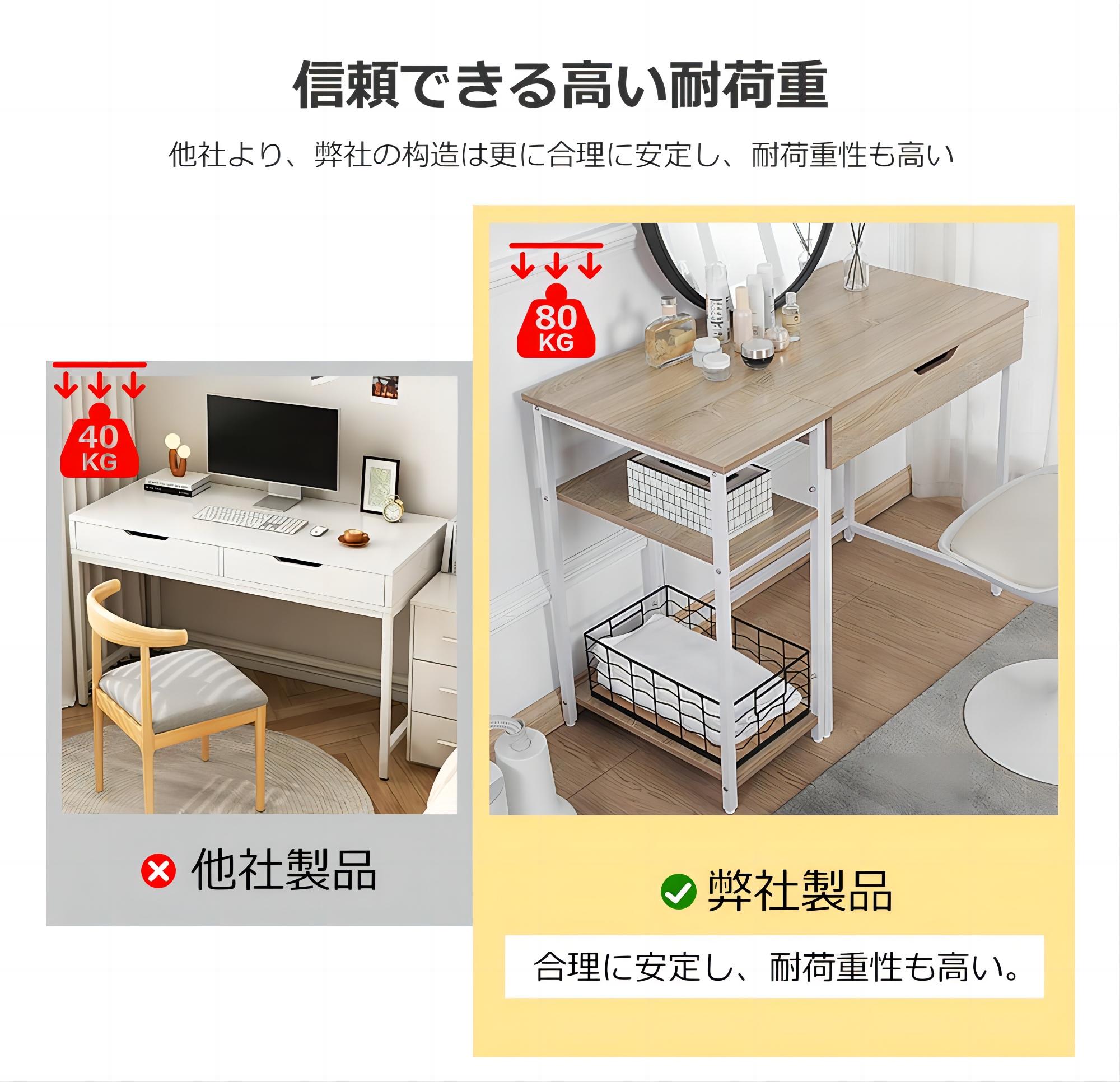 人気商品】【ホワイト】パソコンデスク引き出し付き収納ラック付き木製