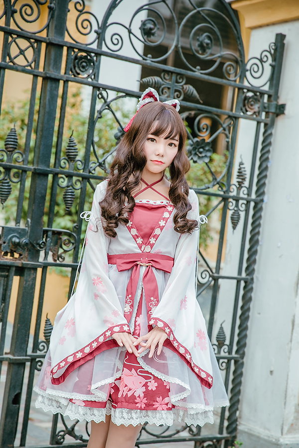 和風ドレス ロリータ ゴスロリ ゴシック スイート系 紅白色