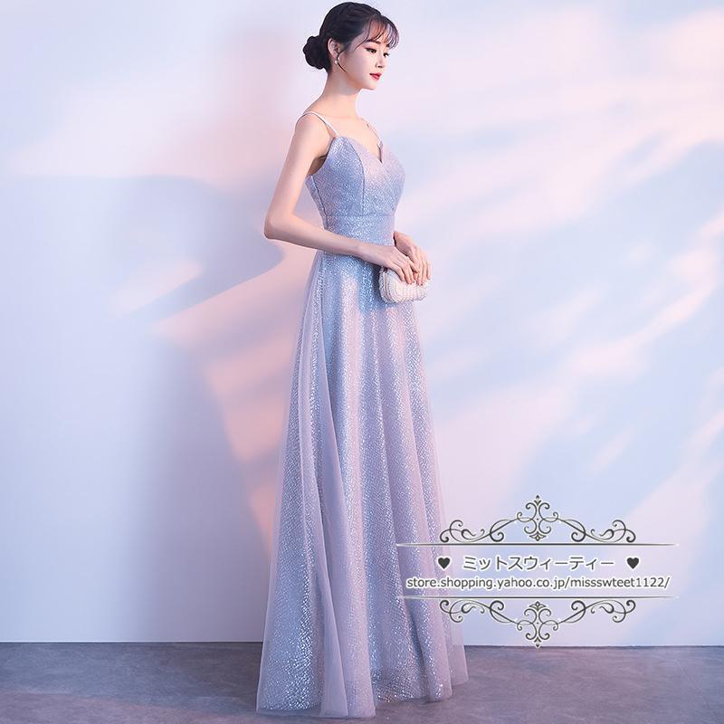 カラードレス カクテルドレス ロングドレス パーティードレス 発表会 演奏会 ステージ コンクール イブニングドレス グレー シャンパン ノースリーブ-225