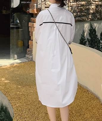 レディース ワンピース シャツワンピ 膝丈 5分袖 襟付き 角襟 ワイド バイカラー かわいい シンプル カジュアル おしゃれ ラフ ガーリー 存在感 ラブリー キュート 爽やか 無地 春