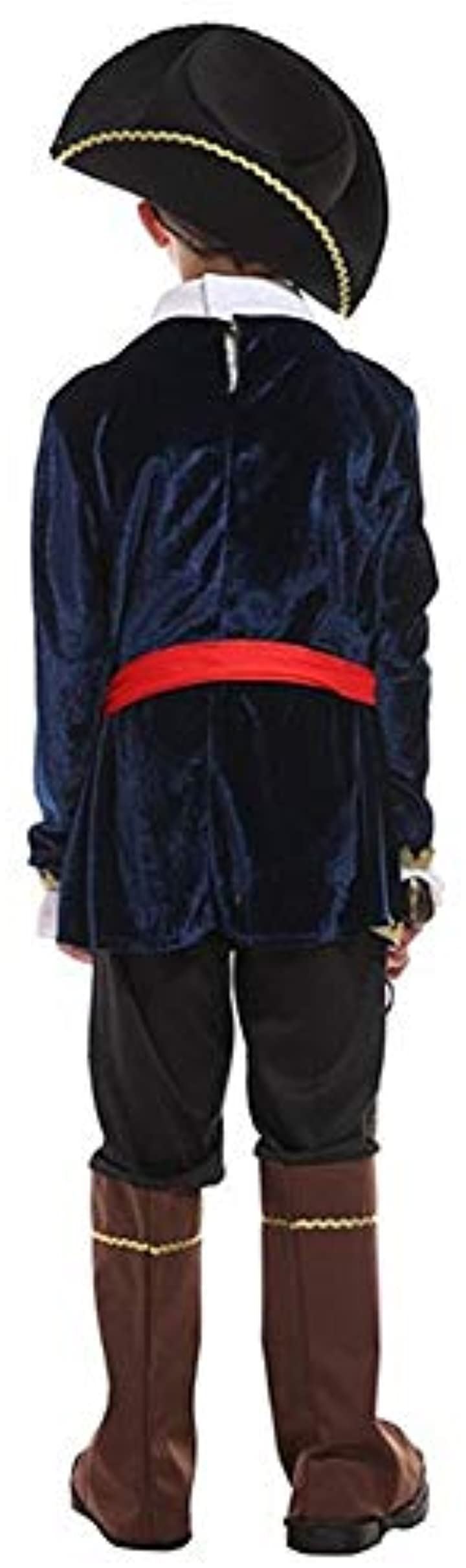 パイレーツ キッズ 海賊 船長 高級タイプ ブルー ハロウィン シール付き 2点セット キッズコスチューム 男の子 S701 M(青, M(110cm-120cm))