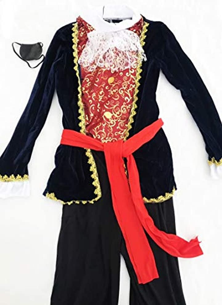 パイレーツ キッズ 海賊 船長 高級タイプ ブルー ハロウィン シール付き 2点セット キッズコスチューム 男の子 S701 M(青, M(110cm-120cm))