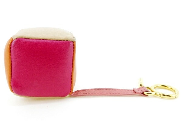 キーホルダー キーリング チャーム キューブ サイコロ型 ピンク オレンジ ゴールド系 中古