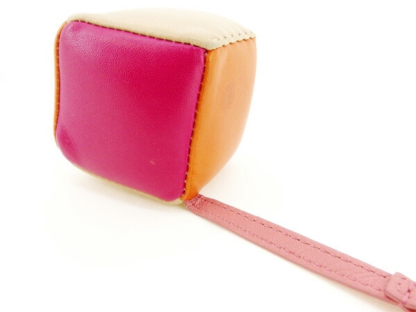 キーホルダー キーリング チャーム キューブ サイコロ型 ピンク オレンジ ゴールド系 中古