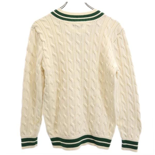 ポロバイラルフローレン 長袖 Vネック ニット 160 ホワイト系 Polo by Ralph Lauren セーター ロゴ ワッペン 開襟 キッズ