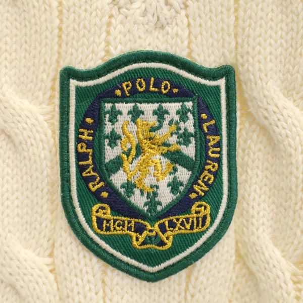ポロバイラルフローレン 長袖 Vネック ニット 160 ホワイト系 Polo by Ralph Lauren セーター ロゴ ワッペン 開襟 キッズ