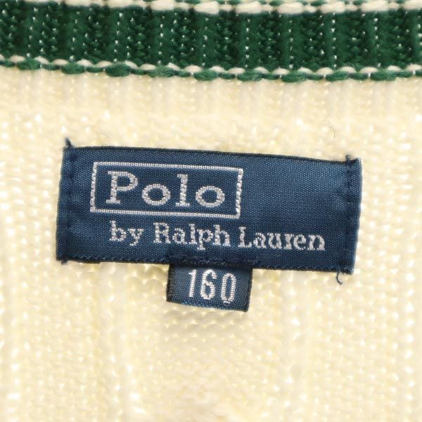 ポロバイラルフローレン 長袖 Vネック ニット 160 ホワイト系 Polo by Ralph Lauren セーター ロゴ ワッペン 開襟 キッズ
