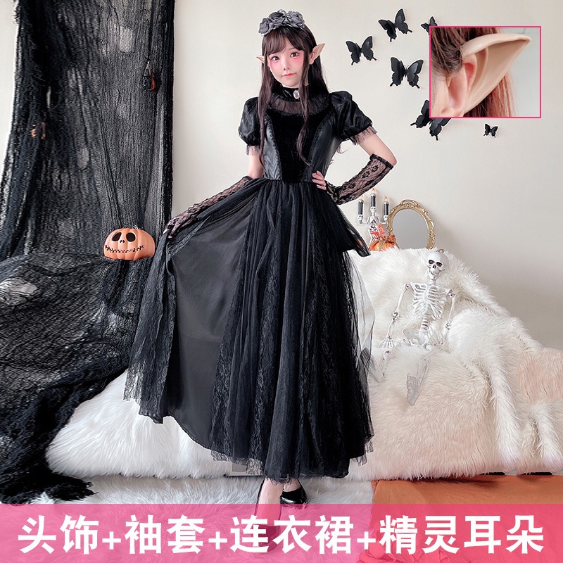 ハロウィン大人用コスチューム魔女ゴースト花嫁ゴシック吸血鬼コスプレロールプレイダークロングスカート