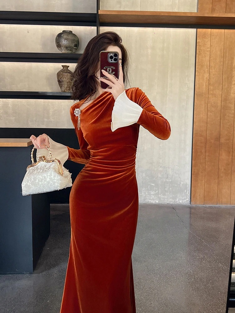 キャミワンピース 2025春 ベルベットワンピースフレアスリーブ フィッシュテールスカート 着痩せ 大人 お呼ばれ 同窓会 披露宴 卒業式 結婚式 ウェディング 二次会 成人式セット アップ