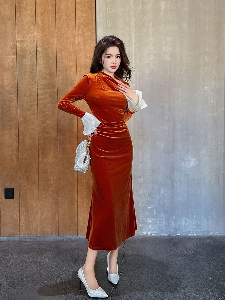 キャミワンピース 2025春 ベルベットワンピースフレアスリーブ フィッシュテールスカート 着痩せ 大人 お呼ばれ 同窓会 披露宴 卒業式 結婚式 ウェディング 二次会 成人式セット アップ