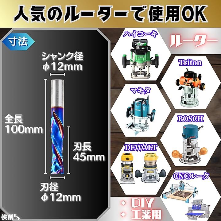 快削 ビット ルーター 12mm x 45mm スパイラル アップ & ダウン コンプレッション カット ナノブルーコーティング 専用ケース付 Samurai(Φ12mmx45mm) 快削 ビット ルーター 12mm x 45mm スパイラル アップ & ダウン コンプレッション カット ナノブルーコーティング 専用ケース付 Samurai(Φ12mmx45mm)