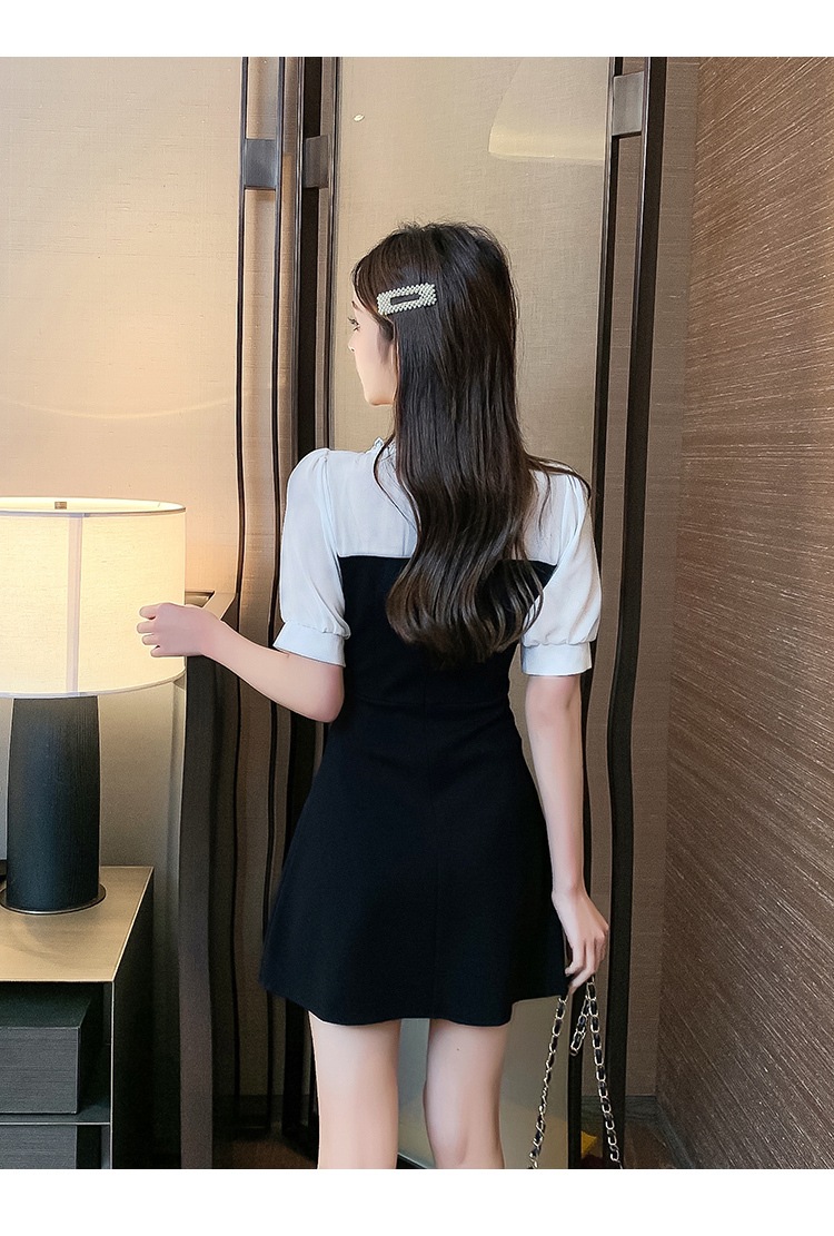 ワンピース ドレス レディース ショート 半袖 パフスリーブ レース スリット リボン かわいい 大人可愛い きれいめ シンプル ガーリー 大人 上品 おしゃれ 無地 夏 デート お出かけ ブラック