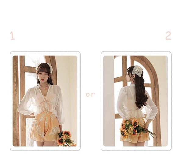 ワンピース水着 服みたいな 水着 2点セット 長袖 リボン ワイヤーなし パッド付 レディース 着瘦せ シンプル 写真映え 撮影用 海 夏 サマー プール リゾート かわいい オシャレ 旅行 温泉 大