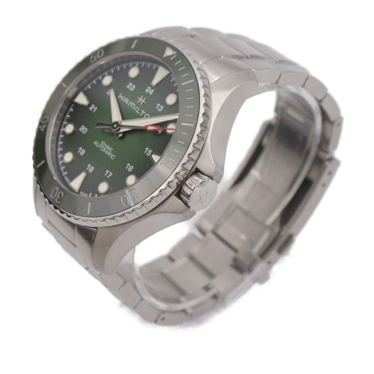 超美品 HAMILTON ハミルトン 腕時計 H82525160 カーキネイビー スキューバ オート ステンレススチール シルバー グリーン文字盤 自動巻き 本物保証 中古