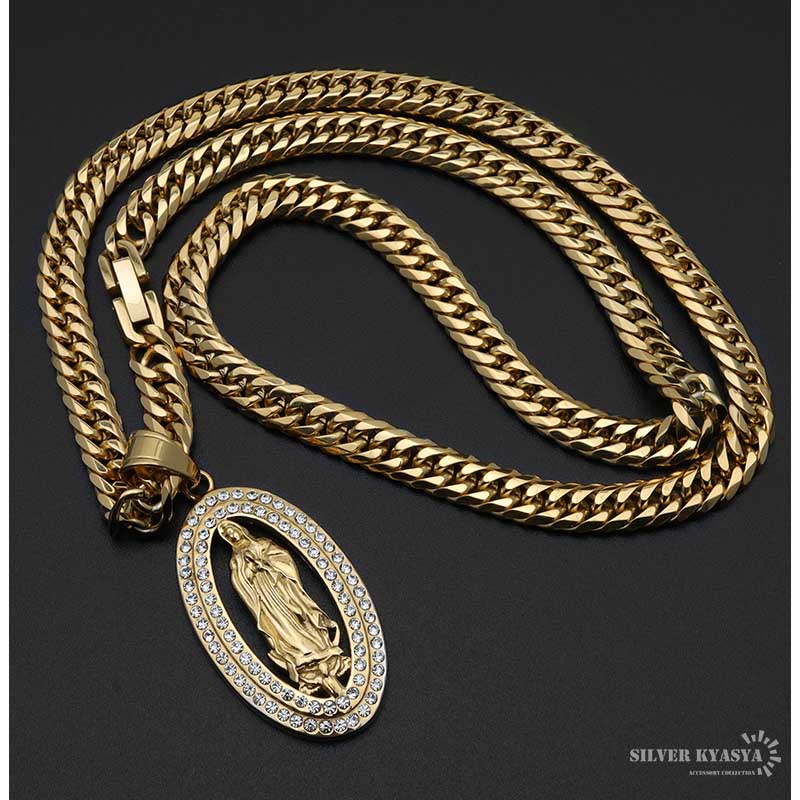 CZメダイ&ダブル喜平ネックレス [n537]