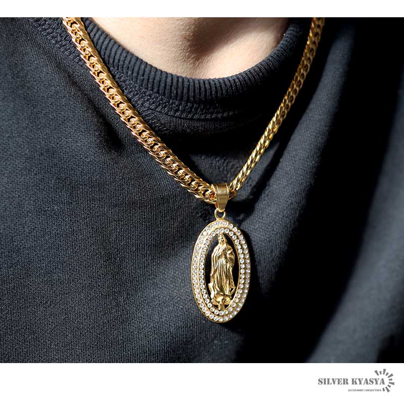 CZメダイ&ダブル喜平ネックレス [n537]