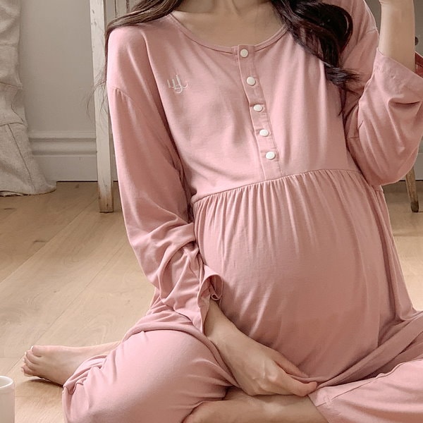 【Mone】 マタニティパジャマ（ブラウン&ピンク）、ユニースリープ各種 ワコール_マタニティ 【WEB限定】産前・産後兼用 マタニティ