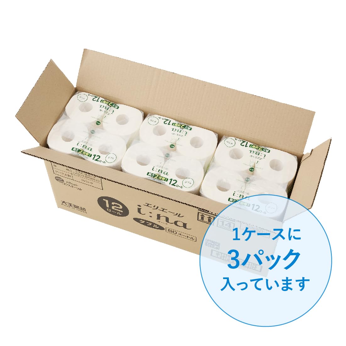 エリエール トイレットペーパー i:na(イーナ) 2倍巻き 50m×36ロール(12ロール×3パック) ダブル パルプ100% 華やぐフローラルの香り 【ハーフケース】 【Amazon.co.jp限