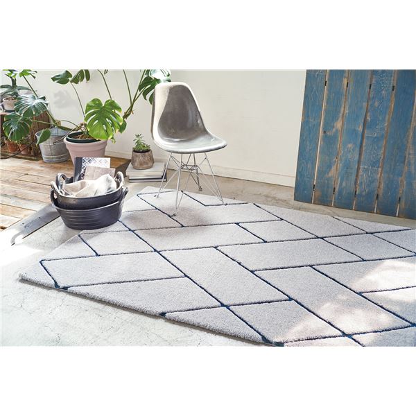 ラグマット/絨毯 [約140x200cm ブルー] ホットカーペット対応 『ルノン』 プレーベル