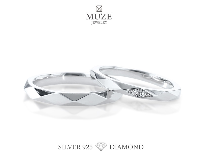 ダイヤモンド ペアリング ダイヤ 結婚指輪 MUZE JEWELRY マリッジリング 指輪 シルバー925プラチナ仕上げ カップル リング ペア プラチナ仕上げ SV925 プロポーズ サプライズ